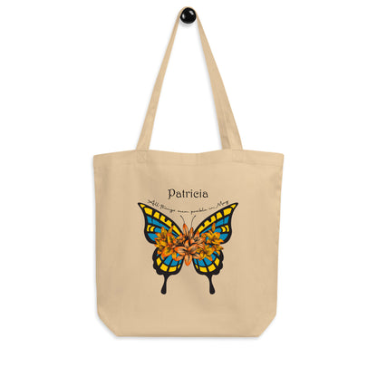 Personalized Name and Birth Month Flowering Butterfly Organic Cotton Tote Bag