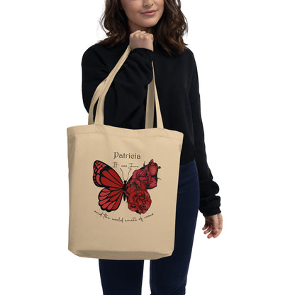 Personalized Name and Birth Month Flowering Butterfly Organic Cotton Tote Bag