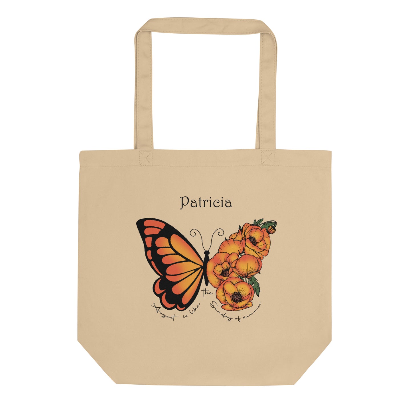 Personalized Name and Birth Month Flowering Butterfly Organic Cotton Tote Bag