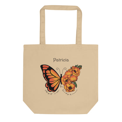 Personalized Name and Birth Month Flowering Butterfly Organic Cotton Tote Bag