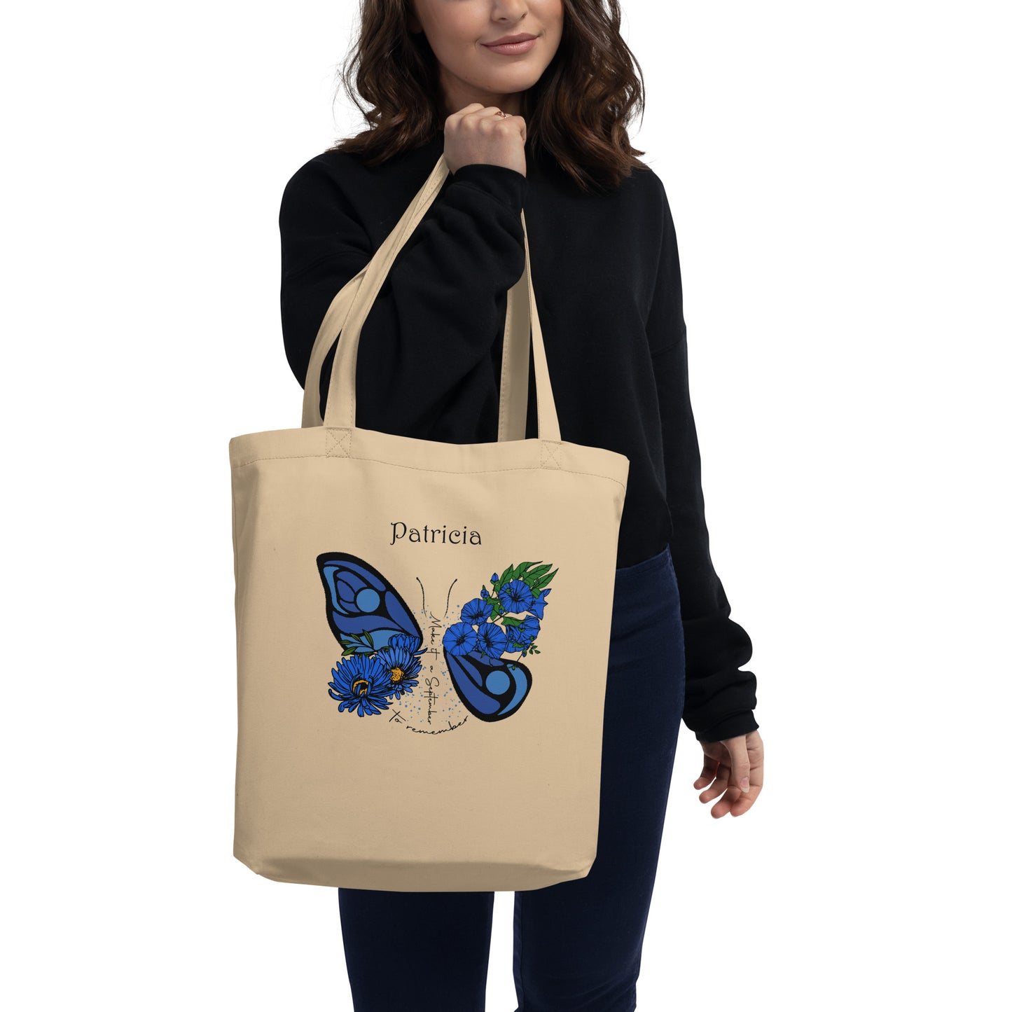 Personalized Name and Birth Month Flowering Butterfly Organic Cotton Tote Bag