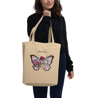 Personalized Name and Birth Month Flowering Butterfly Organic Cotton Tote Bag