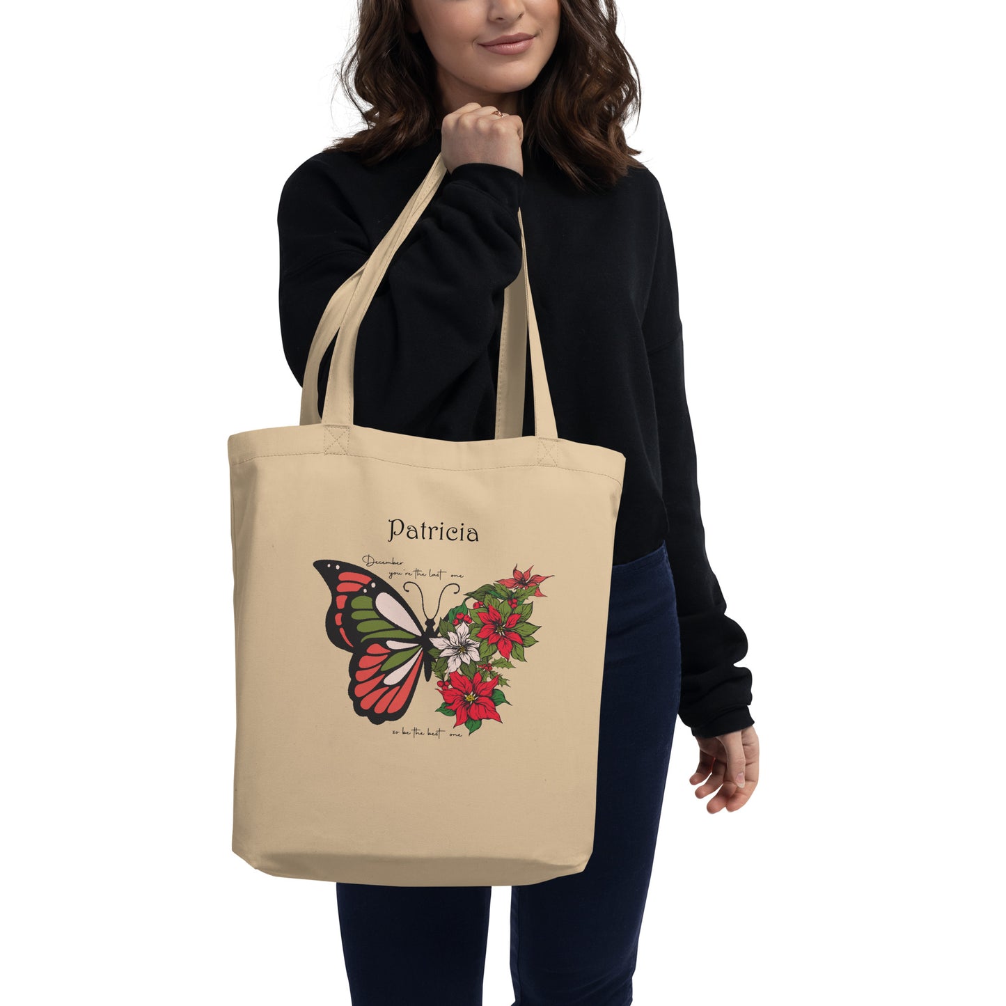 Personalized Name and Birth Month Flowering Butterfly Organic Cotton Tote Bag