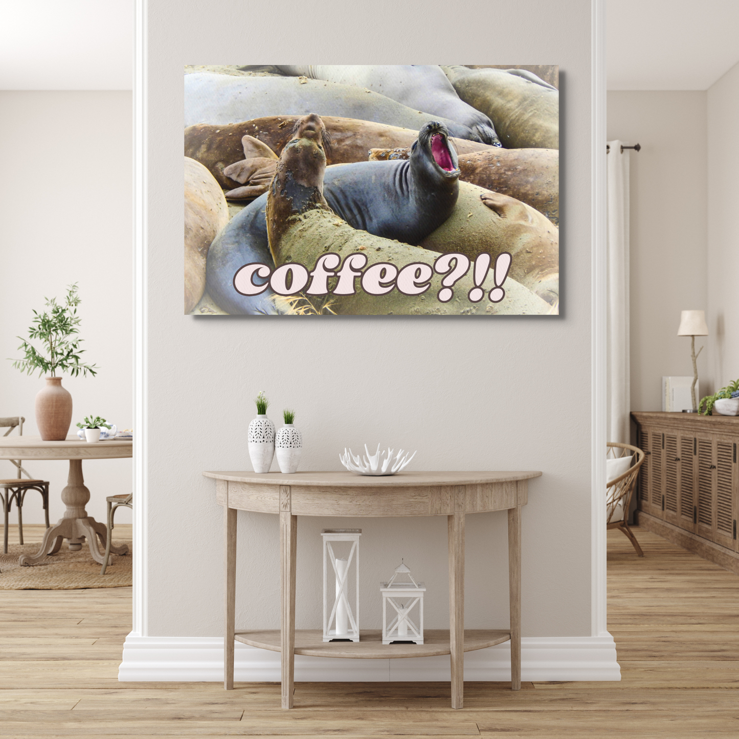 Elephant Seals at San Simeon California "Coffee" Quotes Coastal Digital Print