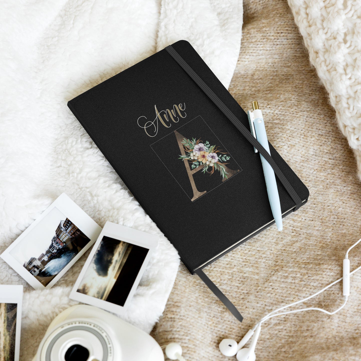 Personalized Elegant Flowered Monogram Hardcover Journal Notebook