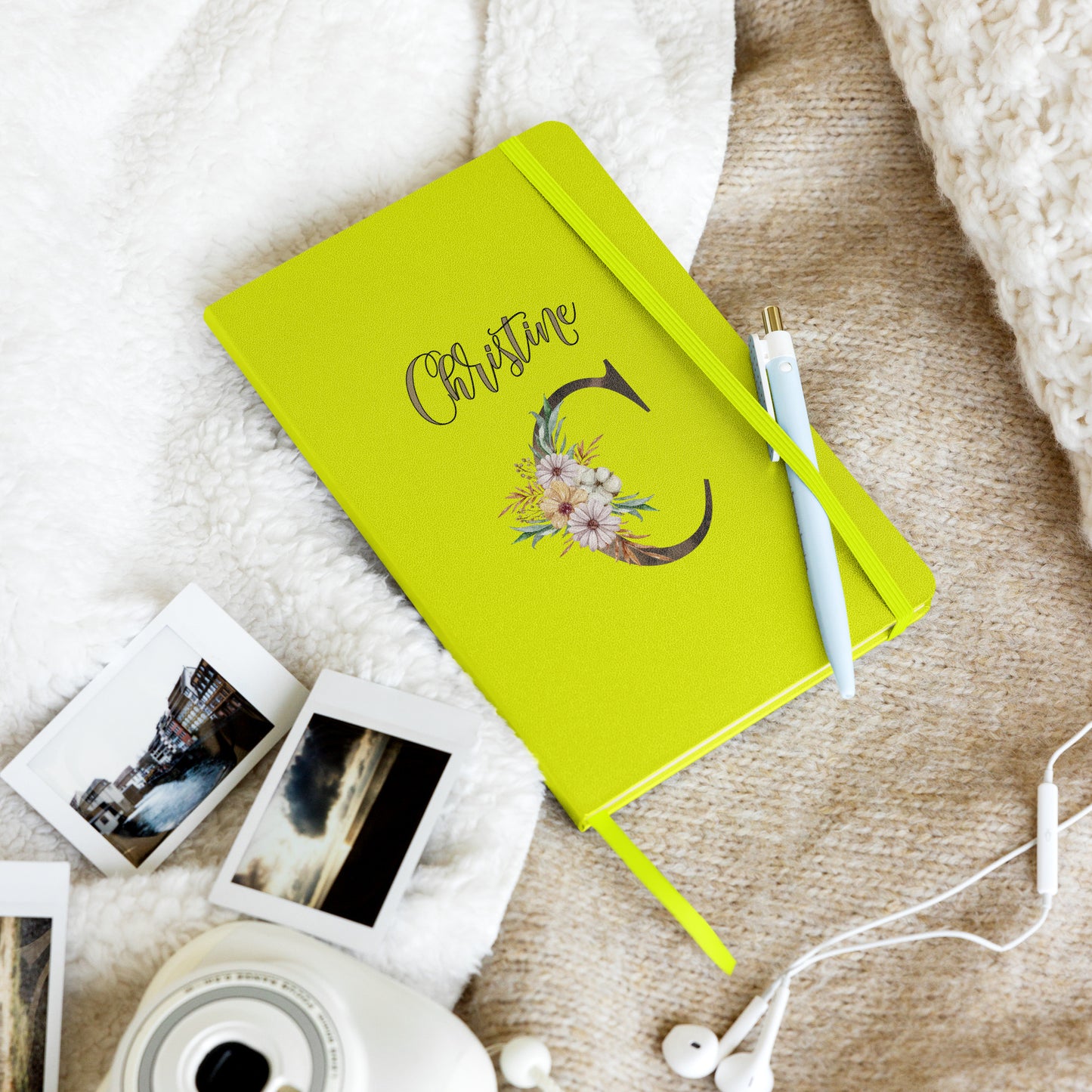 Personalized Elegant Flowered Monogram Hardcover Journal Notebook