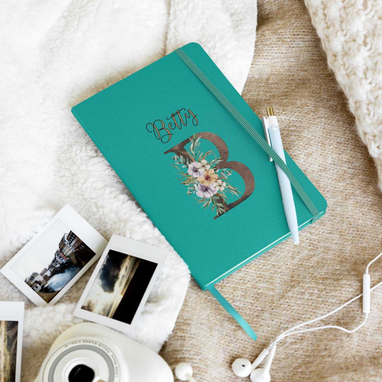 Personalized Elegant Flowered Monogram Hardcover Journal Notebook