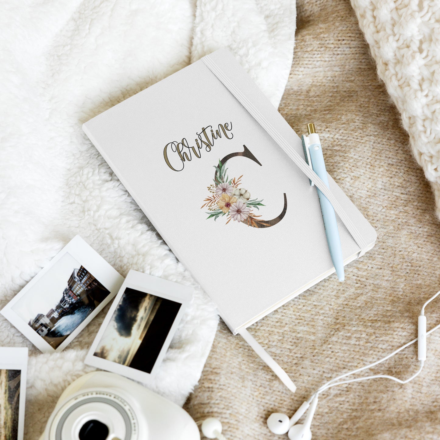 Personalized Elegant Flowered Monogram Hardcover Journal Notebook