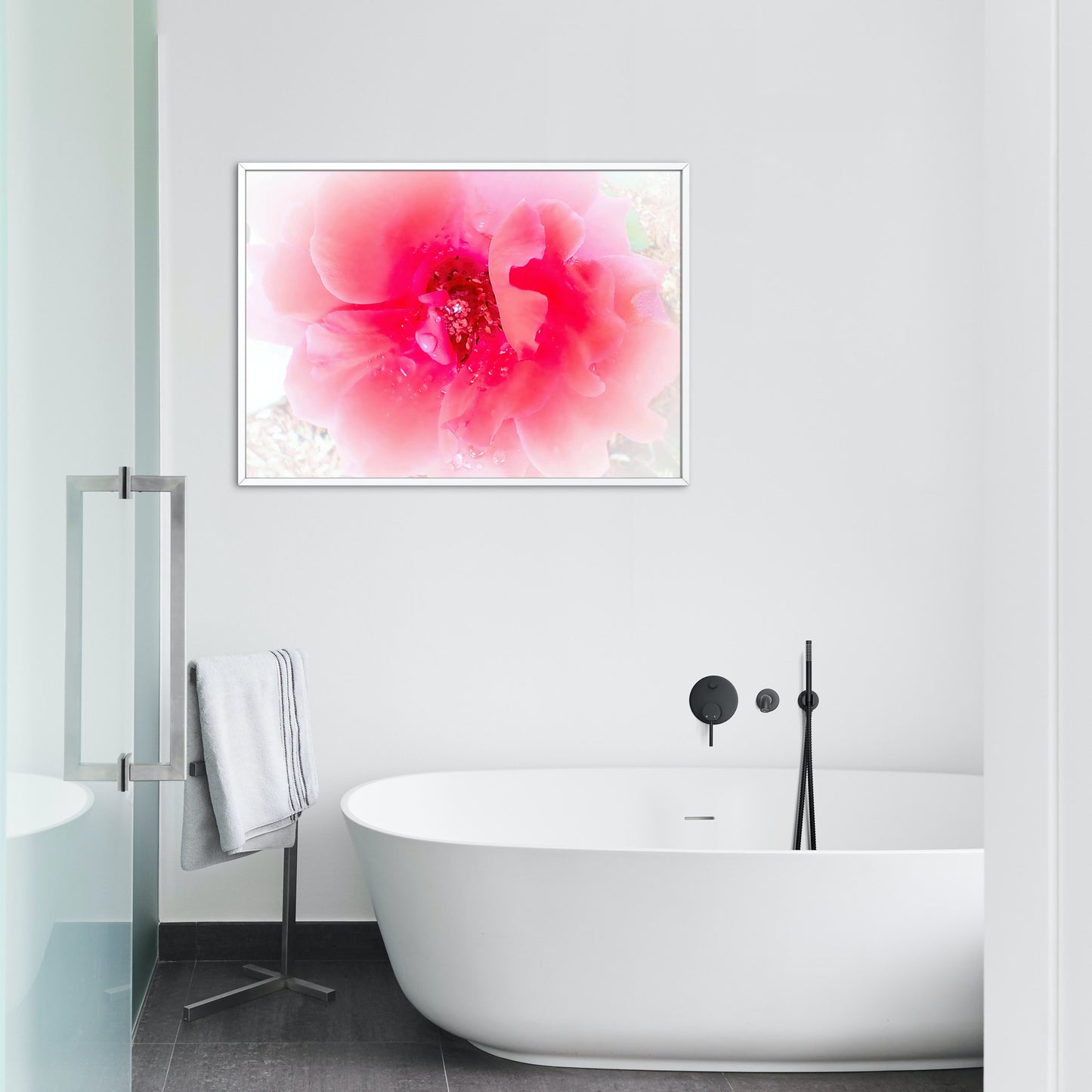 Raindrops on Coral Pink Roses Floral Digital Print