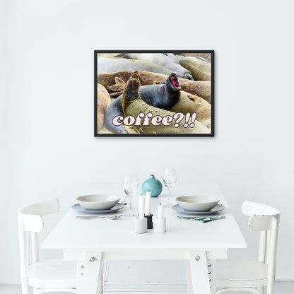 Elephant Seals at San Simeon California "Coffee" Quotes Coastal Digital Print