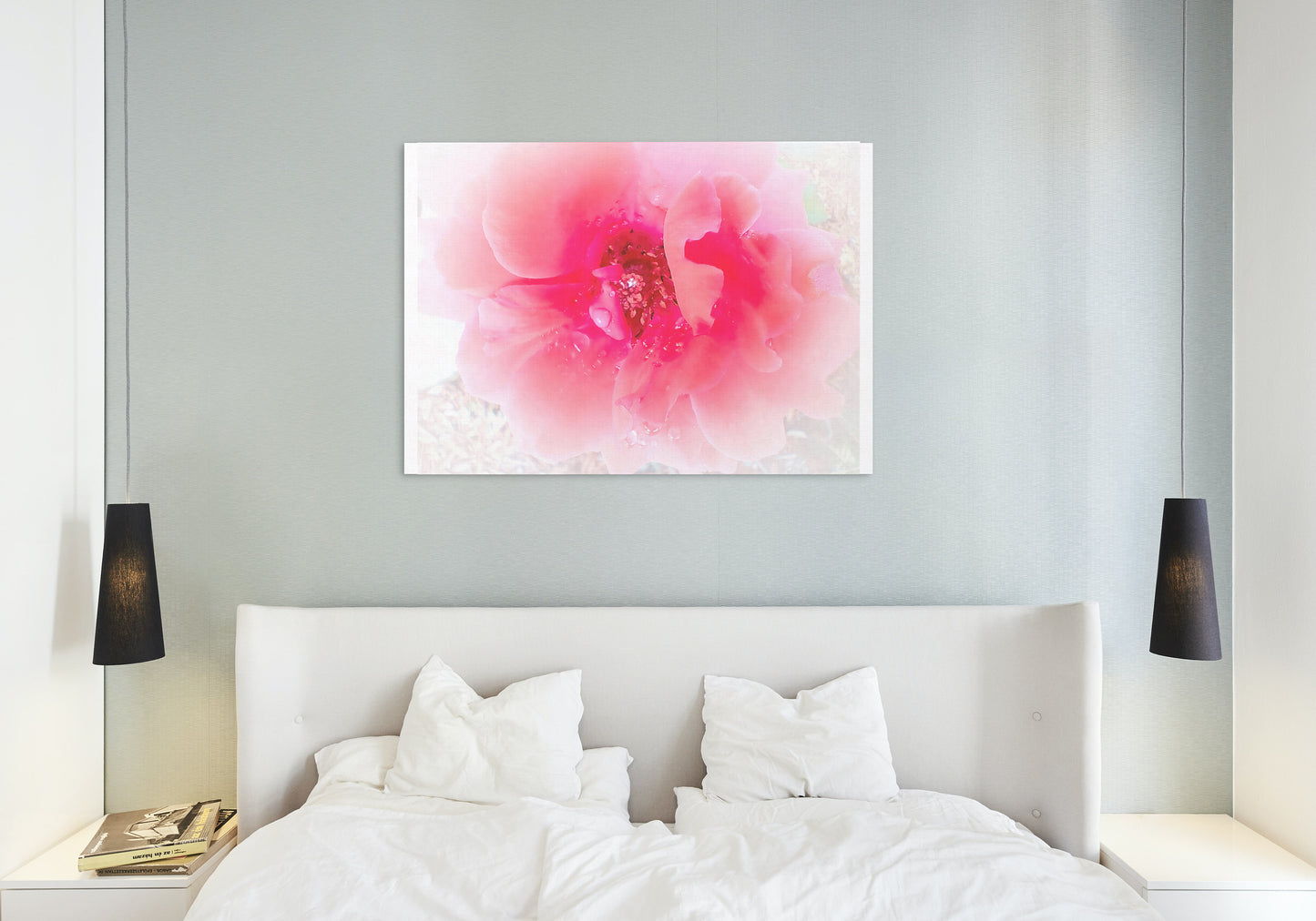 Raindrops on Coral Pink Roses Floral Digital Print
