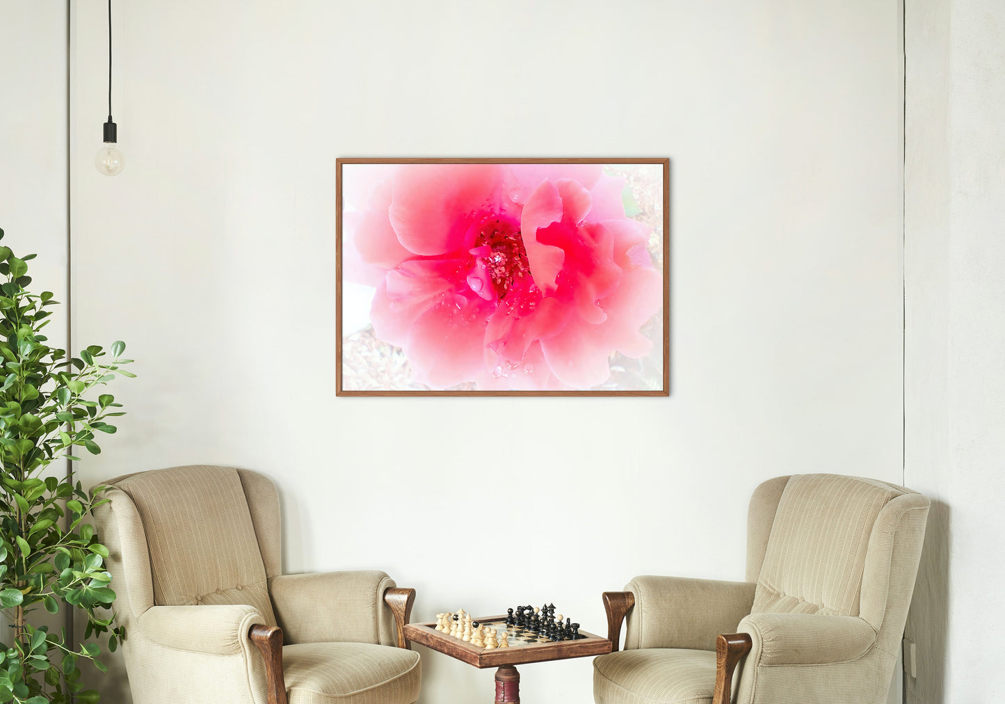 Raindrops on Coral Pink Roses Floral Digital Print