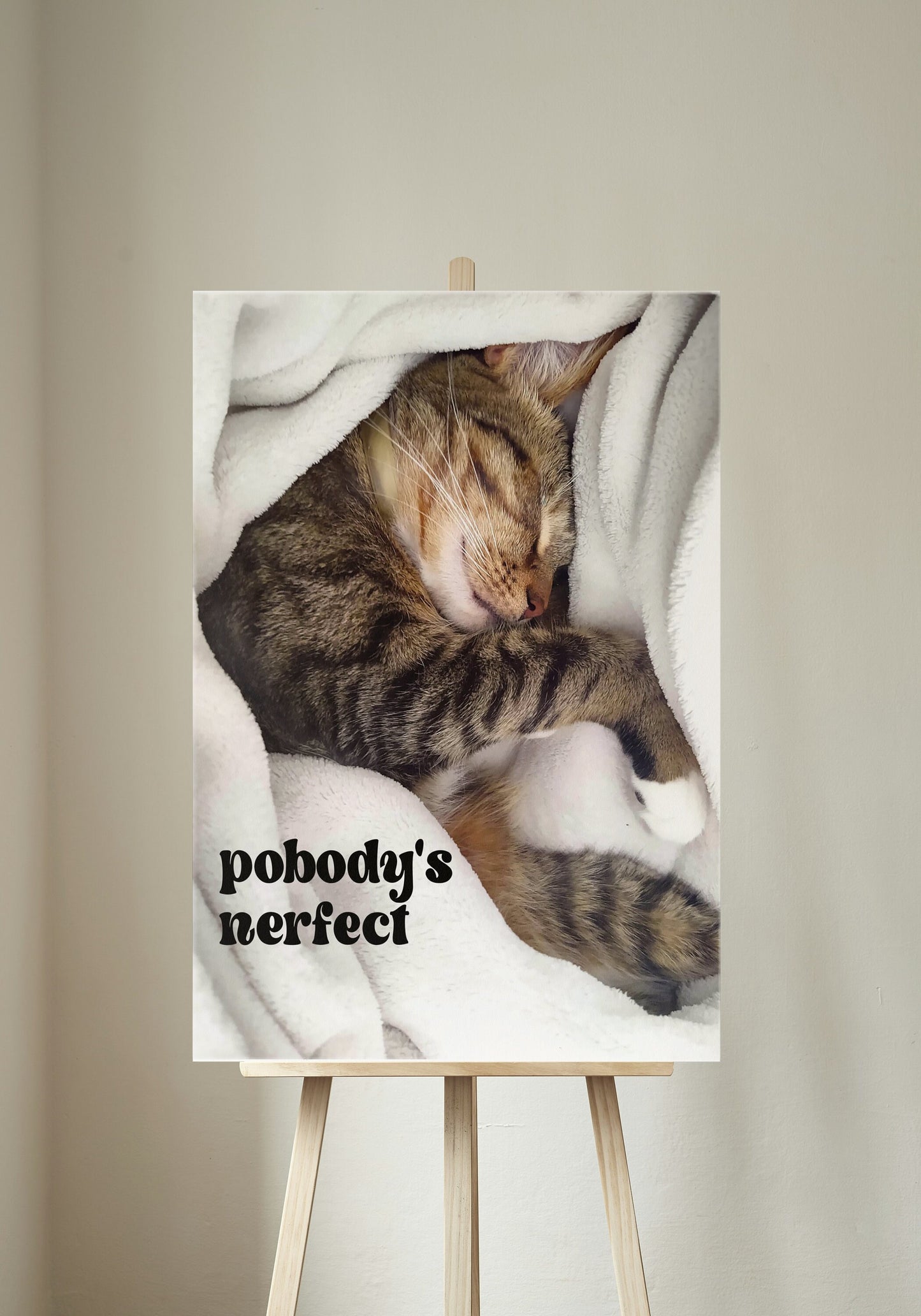 "Pobody's Nerfect" Cute Sleeping Cat Digital Art Print