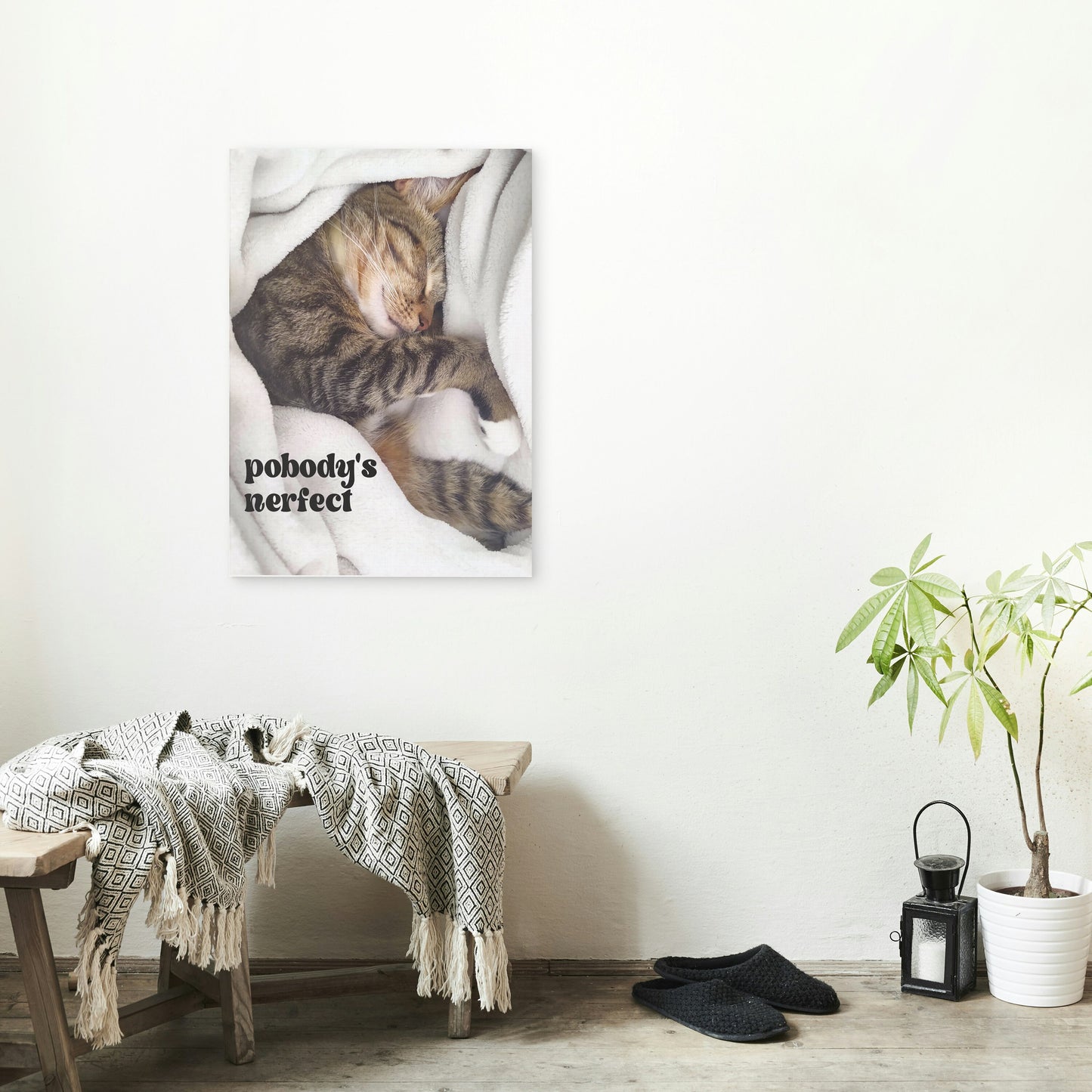 "Pobody's Nerfect" Cute Sleeping Cat Digital Art Print