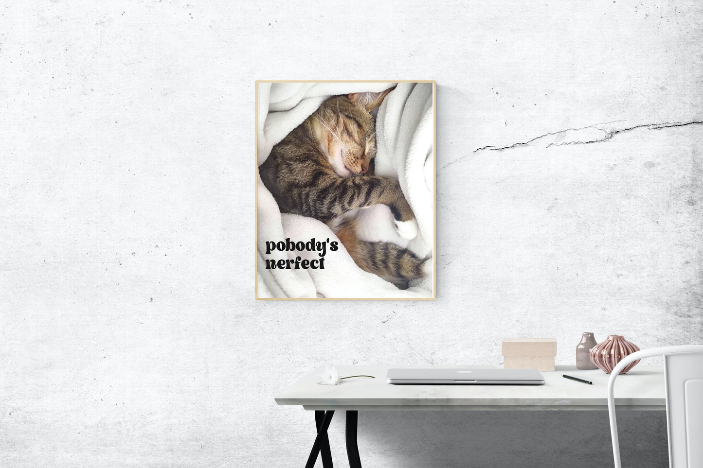 "Pobody's Nerfect" Cute Sleeping Cat Digital Art Print