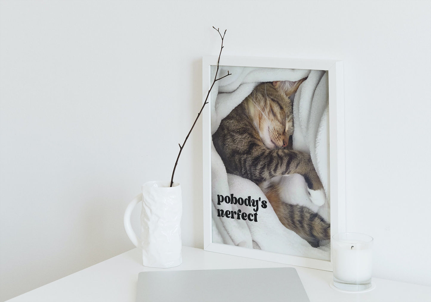 "Pobody's Nerfect" Cute Sleeping Cat Digital Art Print