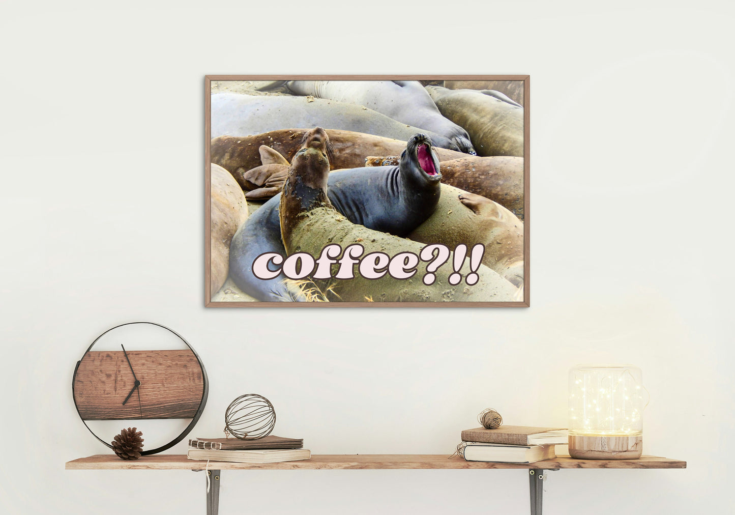 Elephant Seals at San Simeon California "Coffee" Quotes Coastal Digital Print