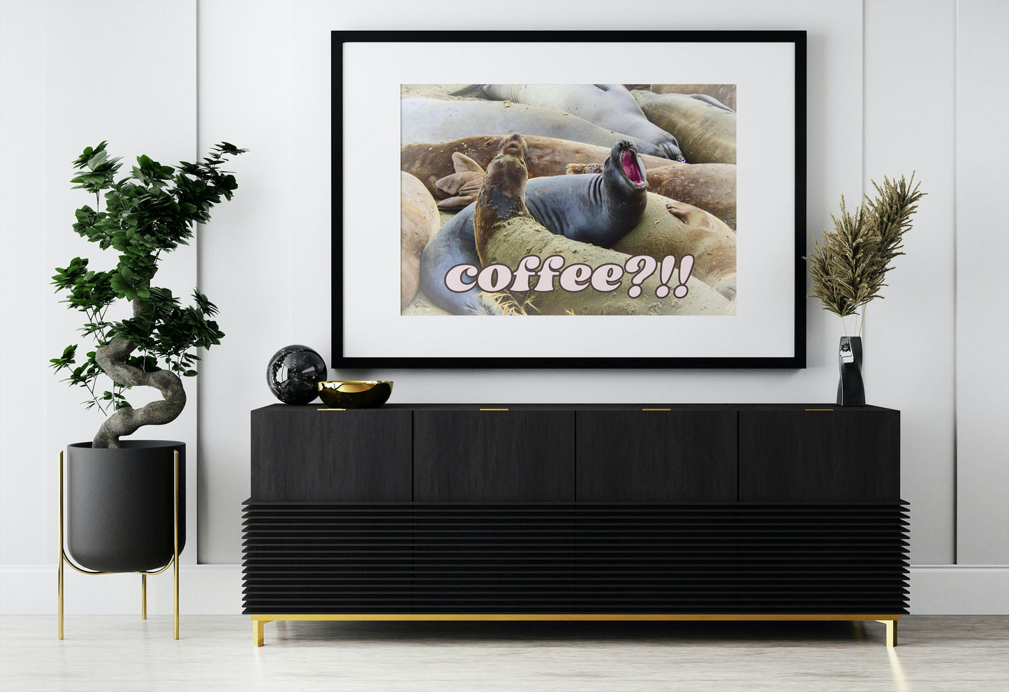 Elephant Seals at San Simeon California "Coffee" Quotes Coastal Digital Print
