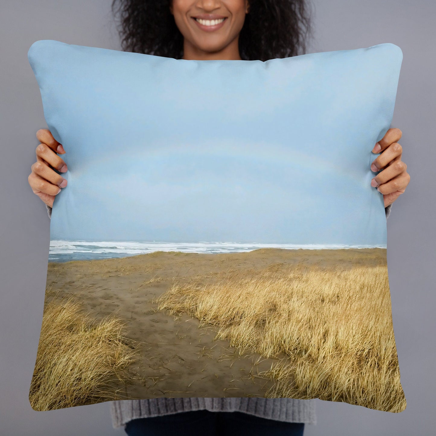Rainbow Arch Coastal Print Throw Pillow