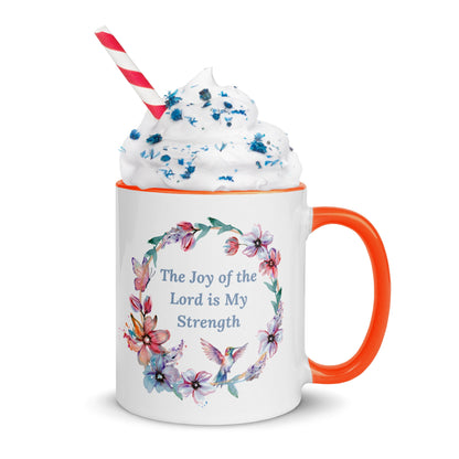 The Joy of the Lord With Flowers and Butterflies Mug With Color Inside