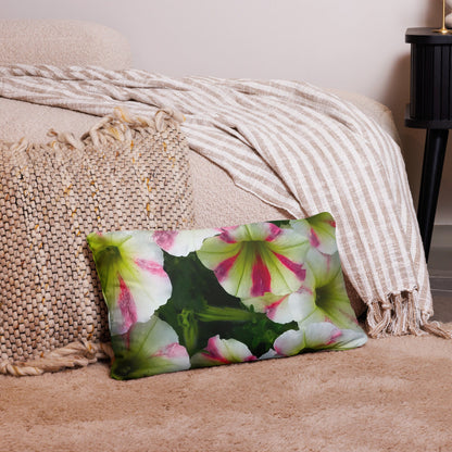 White Petunias With Pink Stripes Basic Floral Throw Pillow