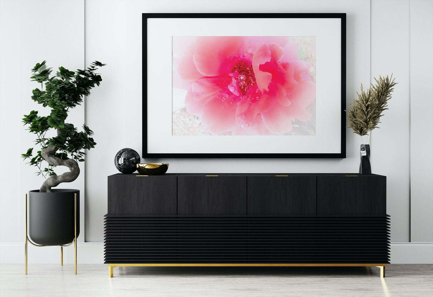 Raindrops on Coral Pink Roses Floral Digital Print