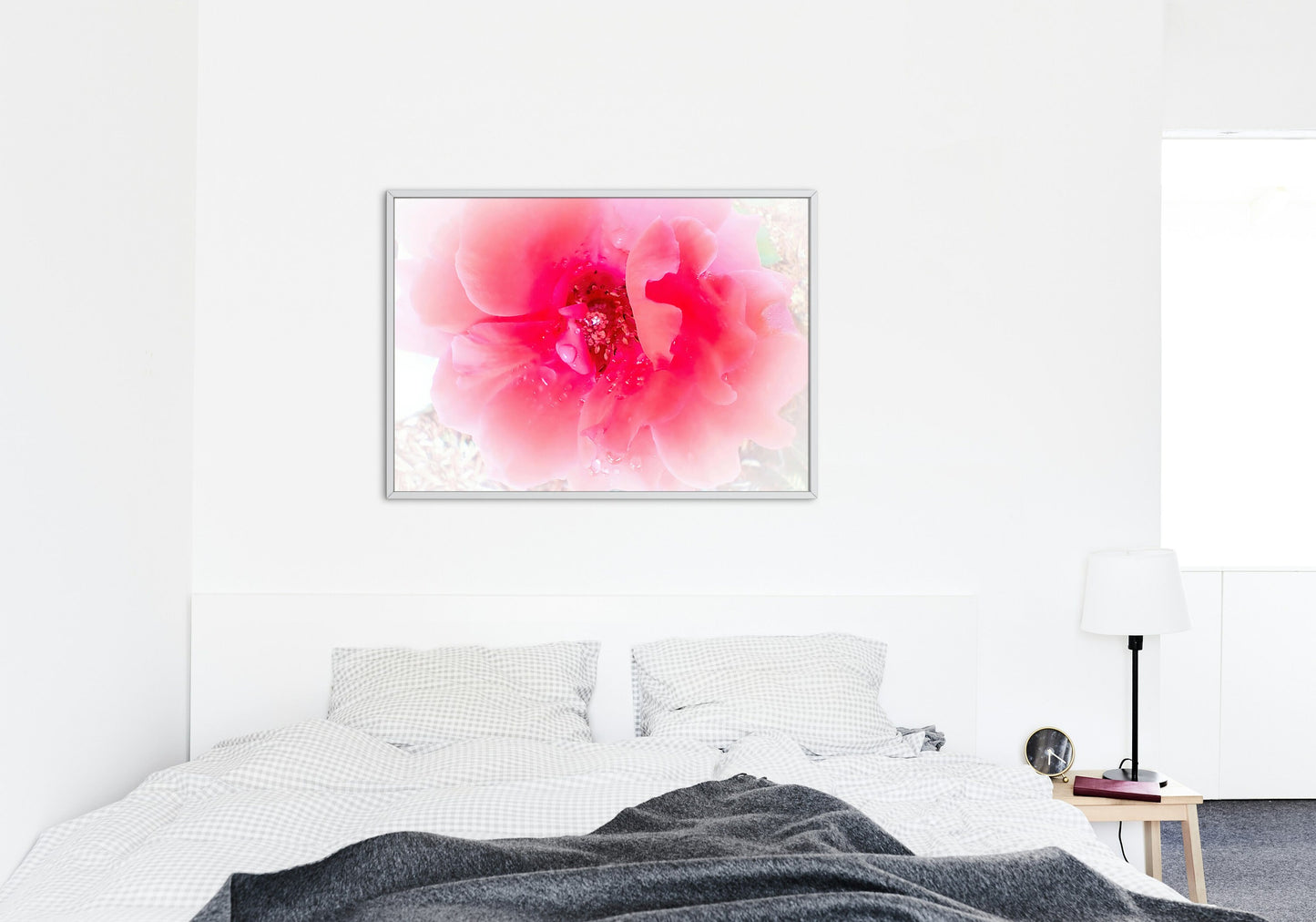 Raindrops on Coral Pink Roses Floral Digital Print