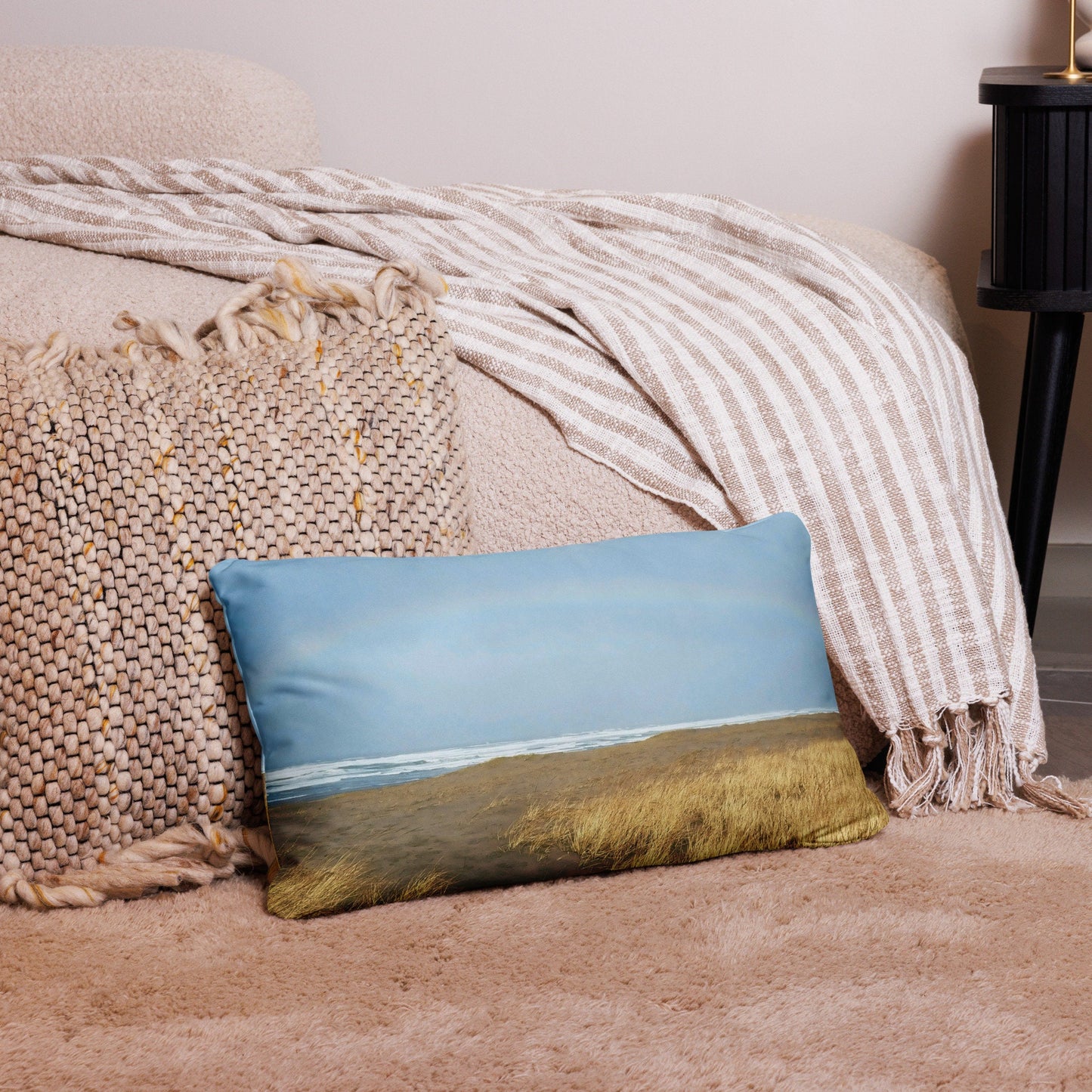 Rainbow Arch Coastal Print Throw Pillow