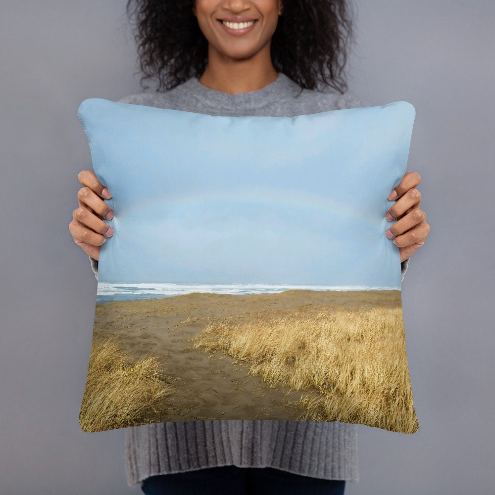 Rainbow Arch Coastal Print Throw Pillow