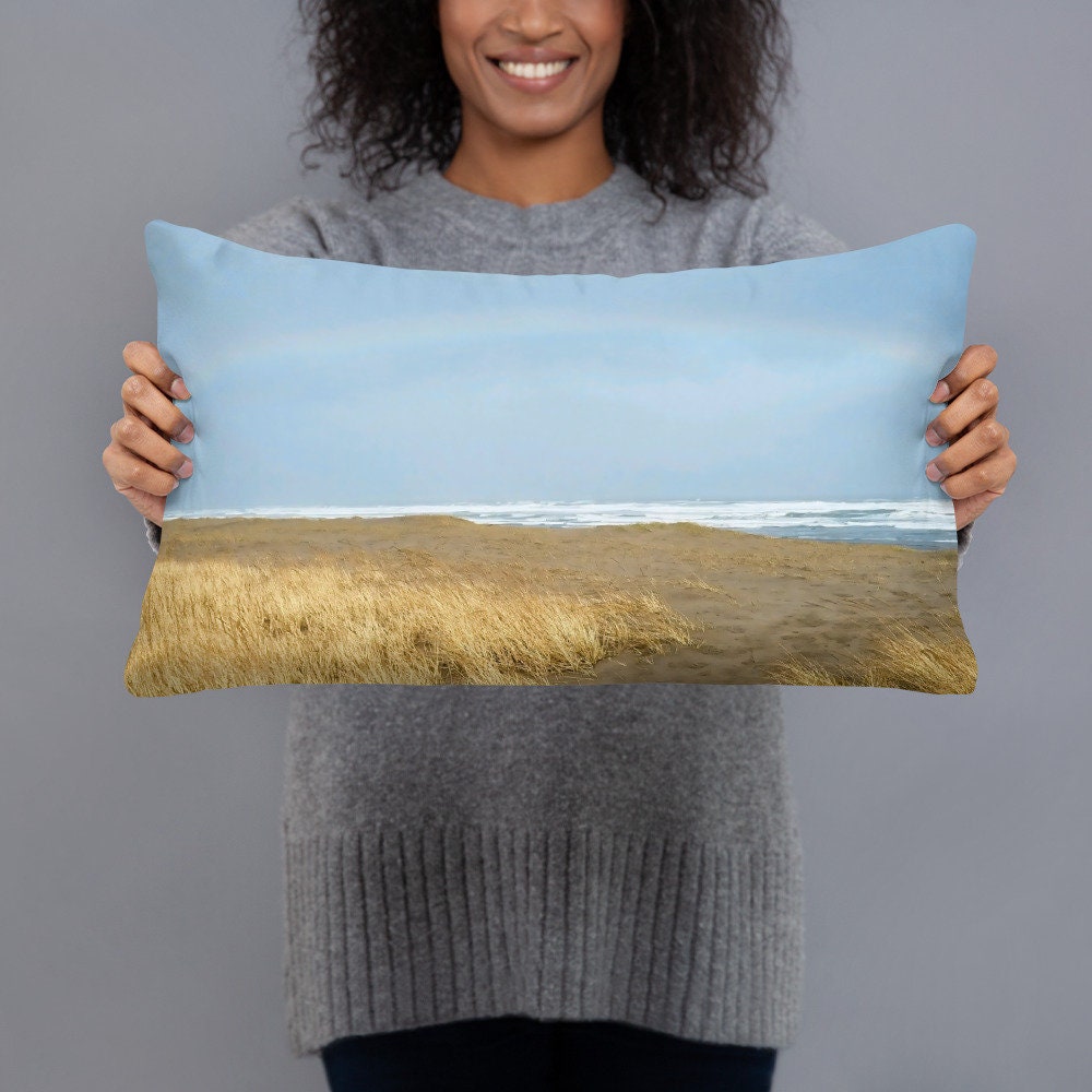 Rainbow Arch Coastal Print Throw Pillow