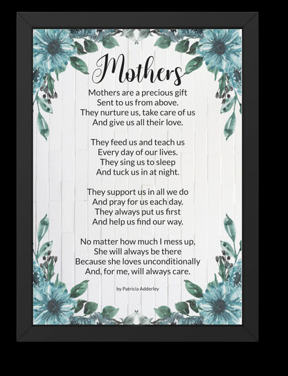 Inspirational Mothers Day Poems "Mothers" Digital Downloadable Print