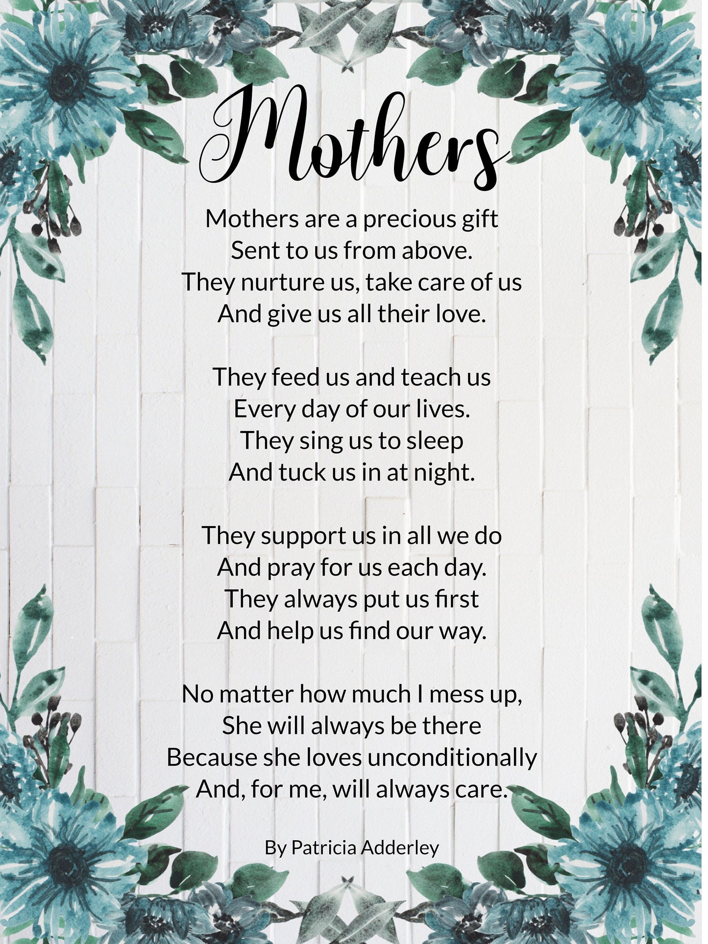 Inspirational Mothers Day Poems "Mothers" Digital Downloadable Print
