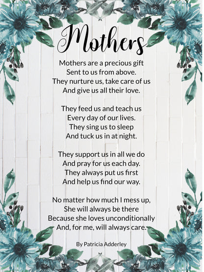 Inspirational Mothers Day Poems "Mothers" Digital Downloadable Print