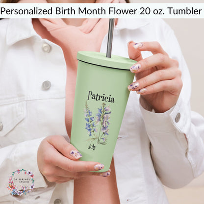 Personalized Name and Birth Month Flower Insulated Tumbler With Straw