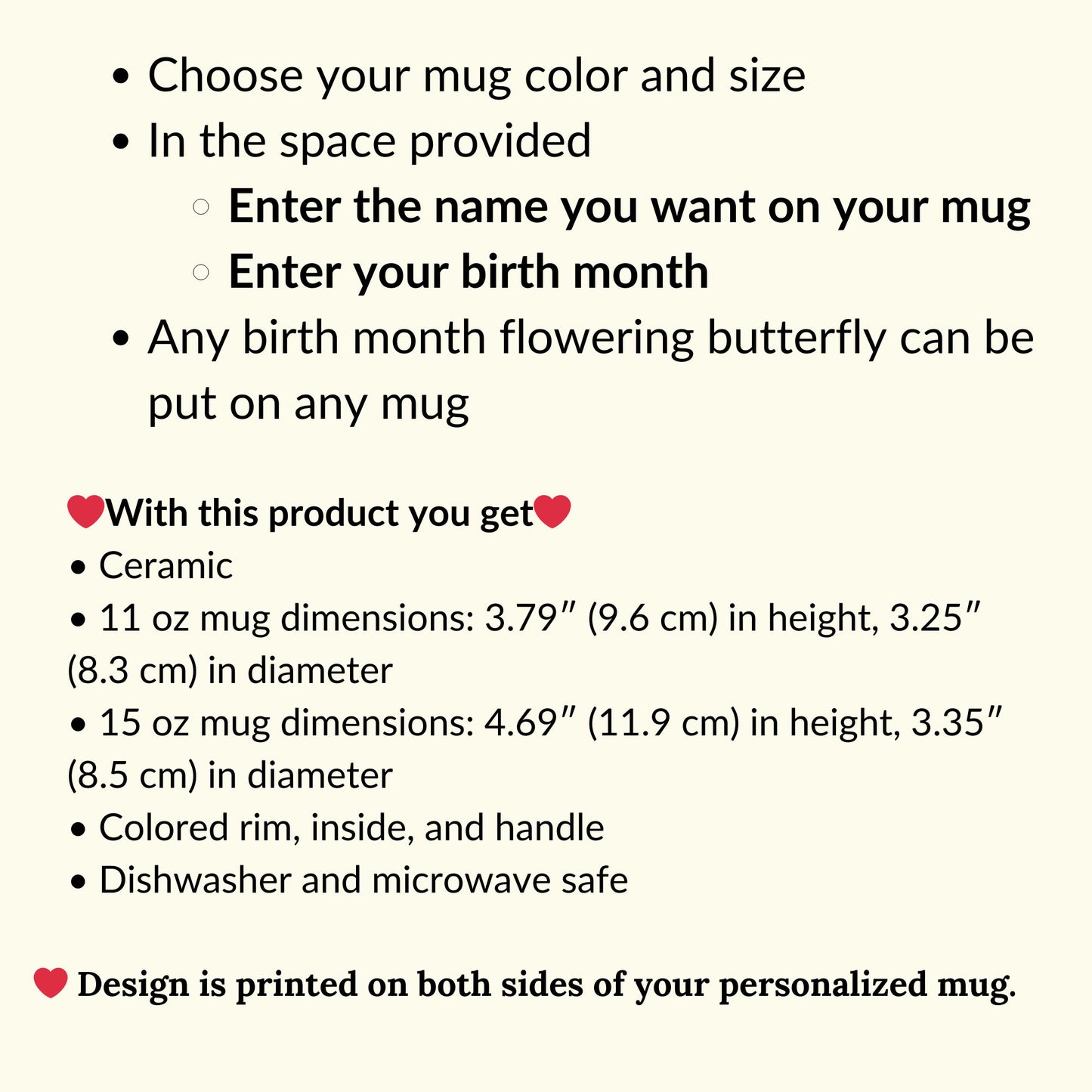 Personalized Name and Birth Month Flowering Butterfly Coffee Cup with Color Inside