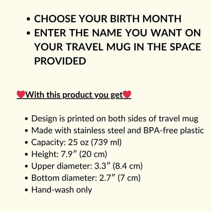 Personalized Name and Birth Month Flowering Butterfly Travel Mug with Handle