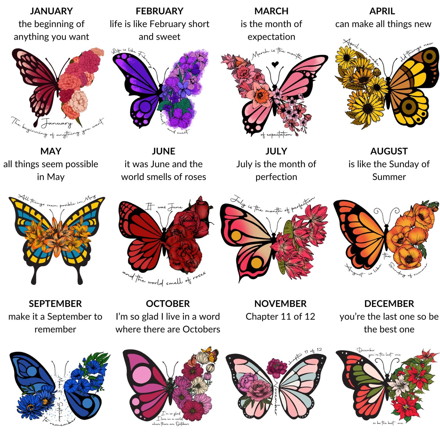 Personalized Name and Birth Month Flowering Butterfly Coffee Cup with Color Inside