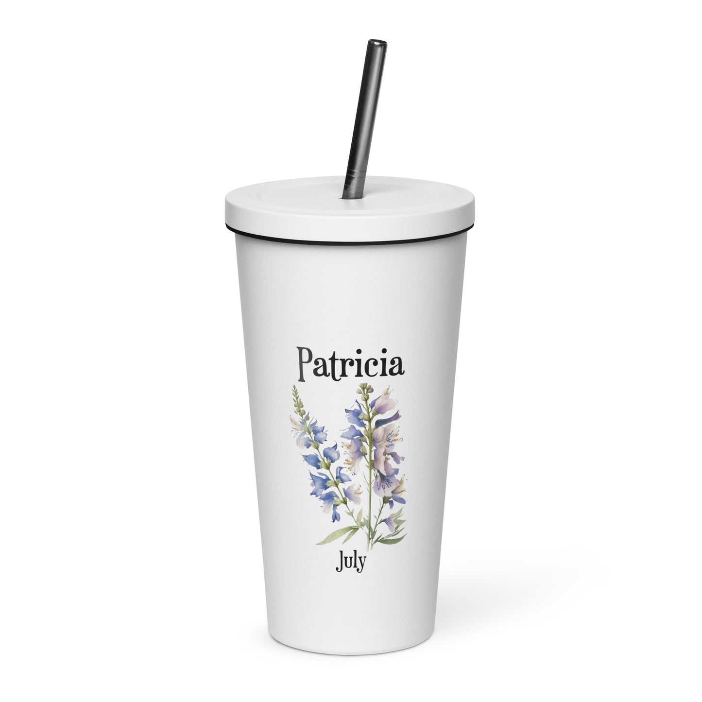 Personalized Name and Birth Month Flower Insulated Tumbler With Straw