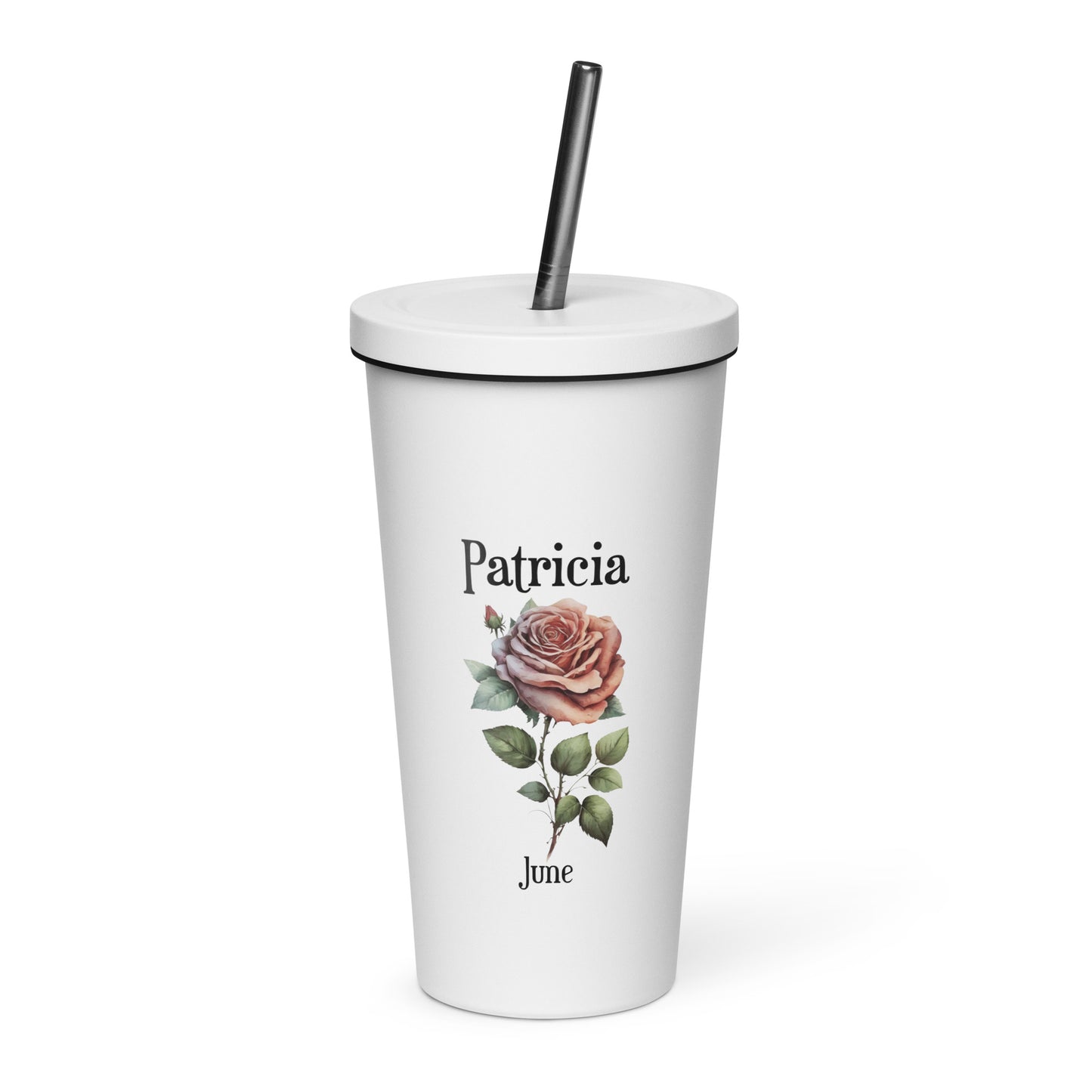 Personalized Name and Birth Month Flower Insulated Tumbler With Straw