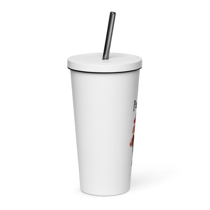 Personalized Name and Birth Month Flower Insulated Tumbler With Straw