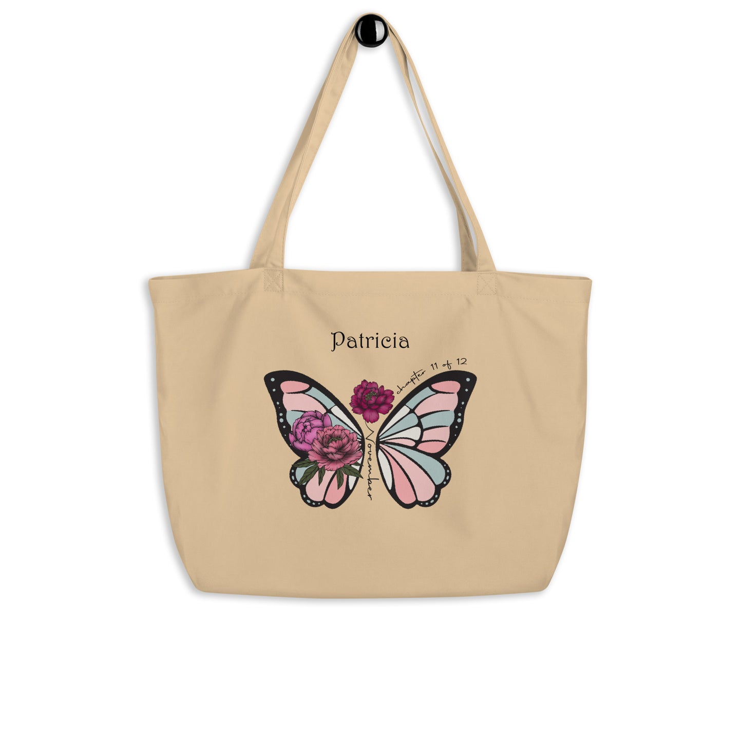 Personalized Name and Birth Month Flower Large Organic Cotton Tote Bag