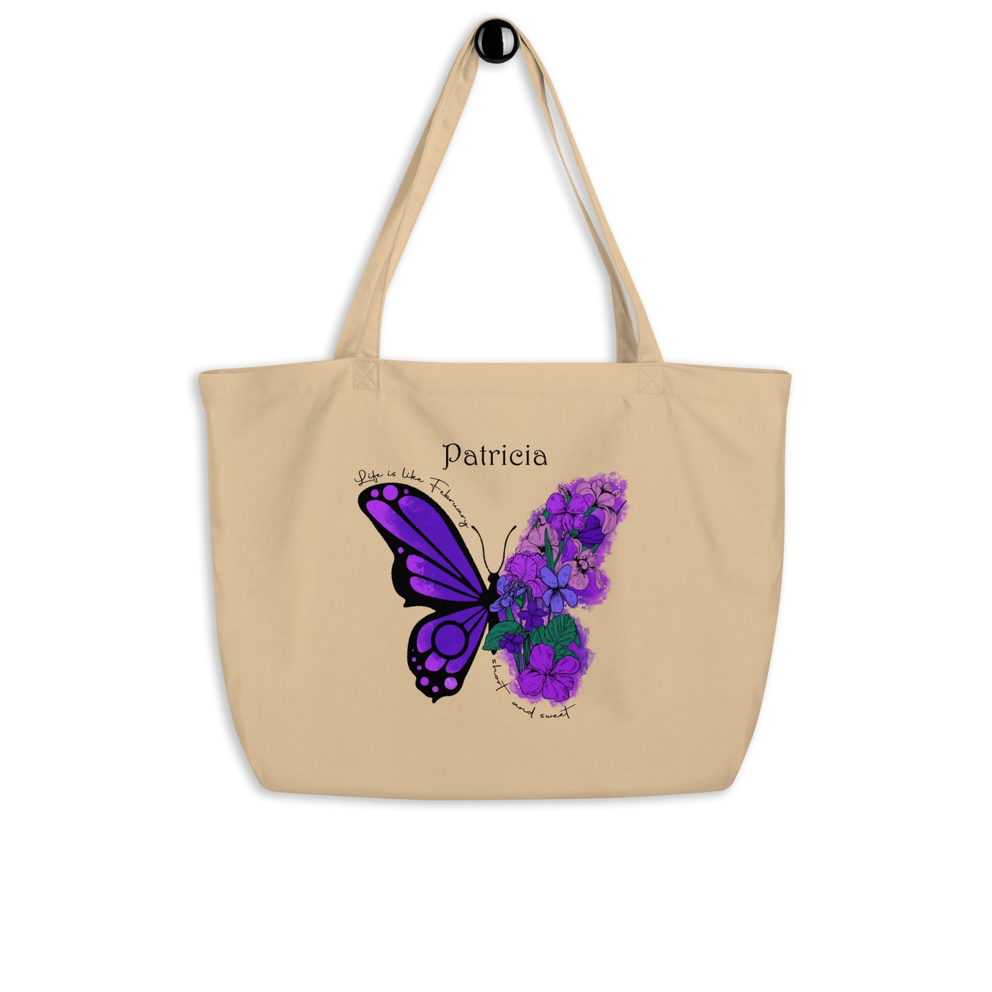Personalized Name and Birth Month Flower Large Organic Cotton Tote Bag