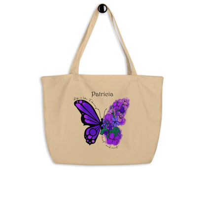 Personalized Name and Birth Month Flower Large Organic Cotton Tote Bag