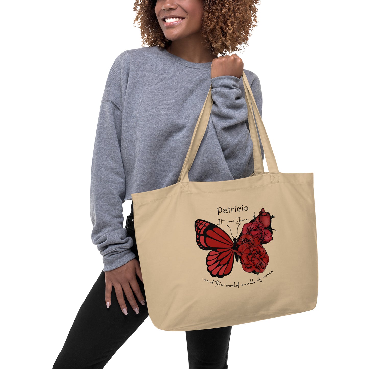 Personalized Name and Birth Month Flower Large Organic Cotton Tote Bag