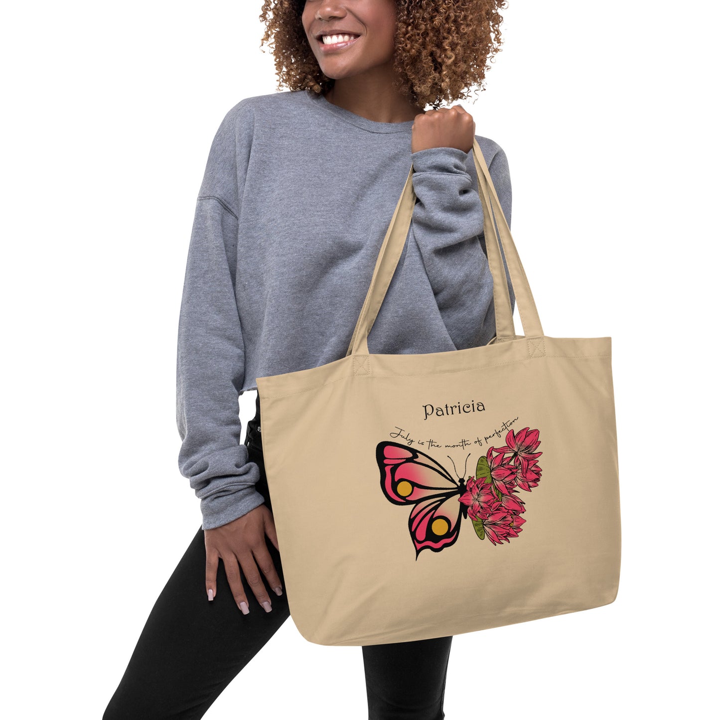 Personalized Name and Birth Month Flower Large Organic Cotton Tote Bag