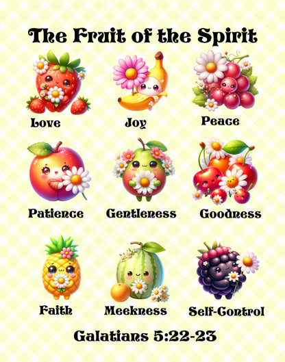 Cute Artful Fruit of the Spirit Art For Children Digital Downloadable Print