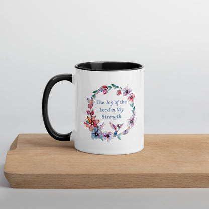 The Joy of the Lord With Flowers and Butterflies Mug With Color Inside