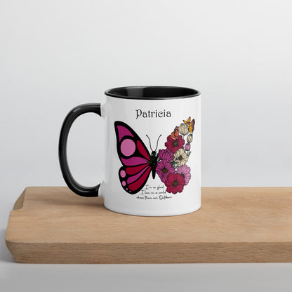 Personalized Name and Birth Month Flowering Butterfly Coffee Cup with Color Inside