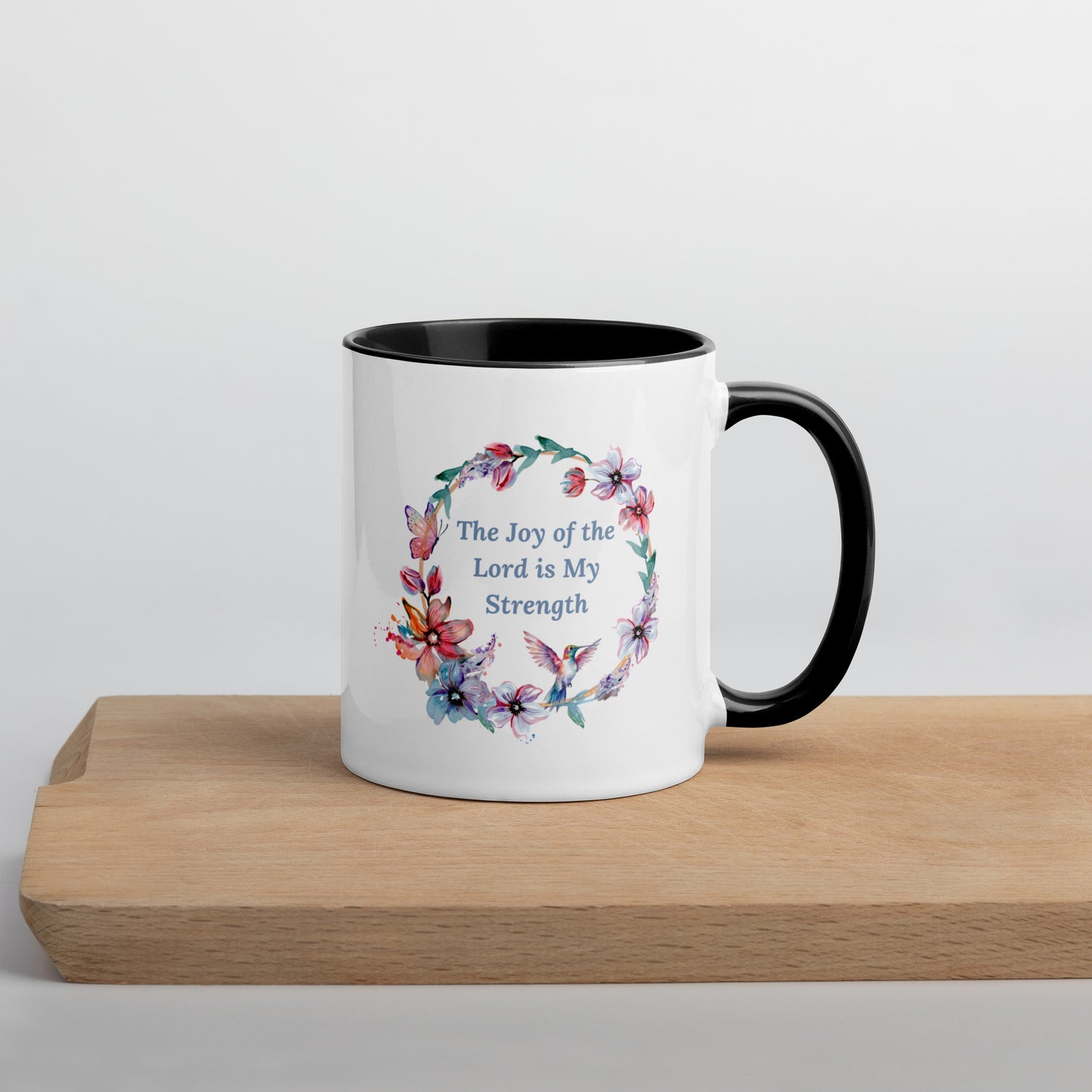The Joy of the Lord With Flowers and Butterflies Mug With Color Inside