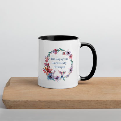 The Joy of the Lord With Flowers and Butterflies Mug With Color Inside